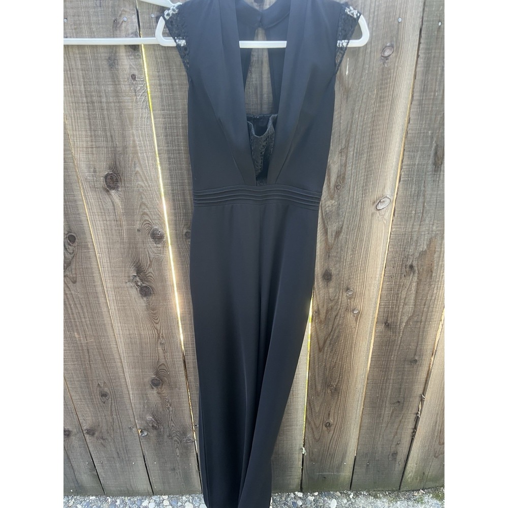 Reiss Jumpsuit Black Women Size 6 Sleeveless Halter Lace Wide Leg Zip